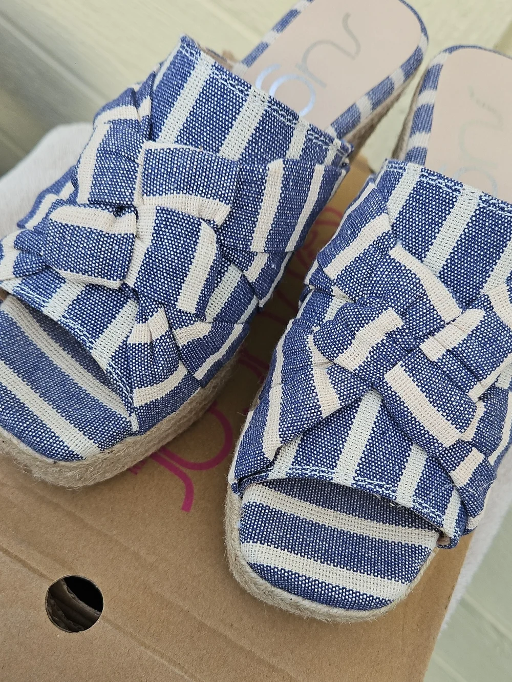 Sugar Blue Striped Wedge Espadrille Slide - Women